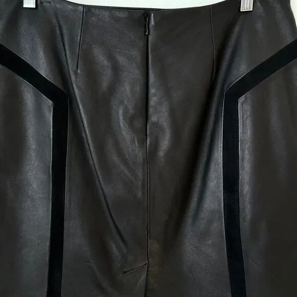 J. McLaughlin Black Genuine Leather Skirt Preppy Mob Wife Womens Size 12